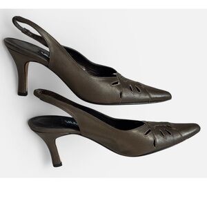Vaneli Sz 8N Leather Pointed Cutout Slingback Women's Shoes Pumps Pewter Heels